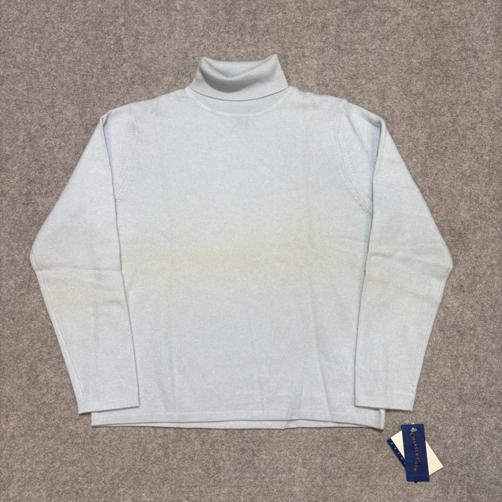 Charter Club Womens Cashmere Turtleneck Sweater Light Blue 1018HSK893 L NWT